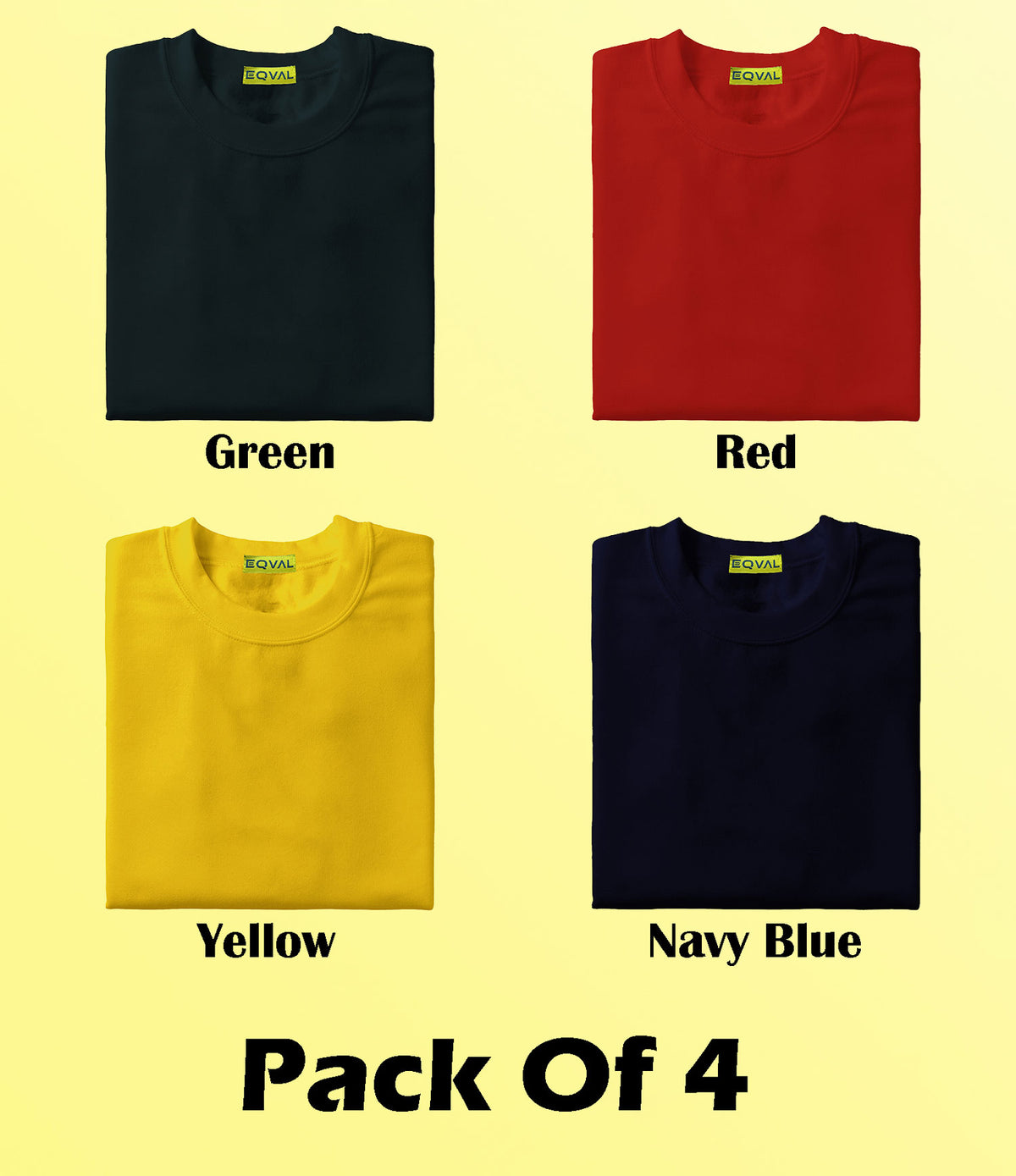 Pack Of 4 Plain T-Shirts For Men Combo Green, Red ,Yellow And Navy Blue