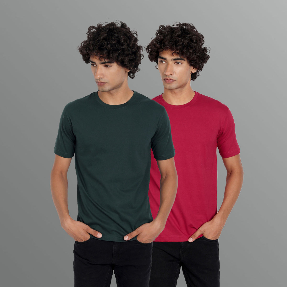 Plain T-shirt Combo For Men Green and Maroon