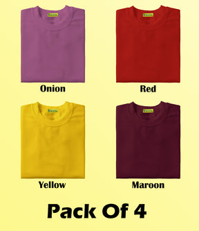 Pack Of 4 Men Plain T-shirt Combo Onion, Red , Yellow, And Maroon