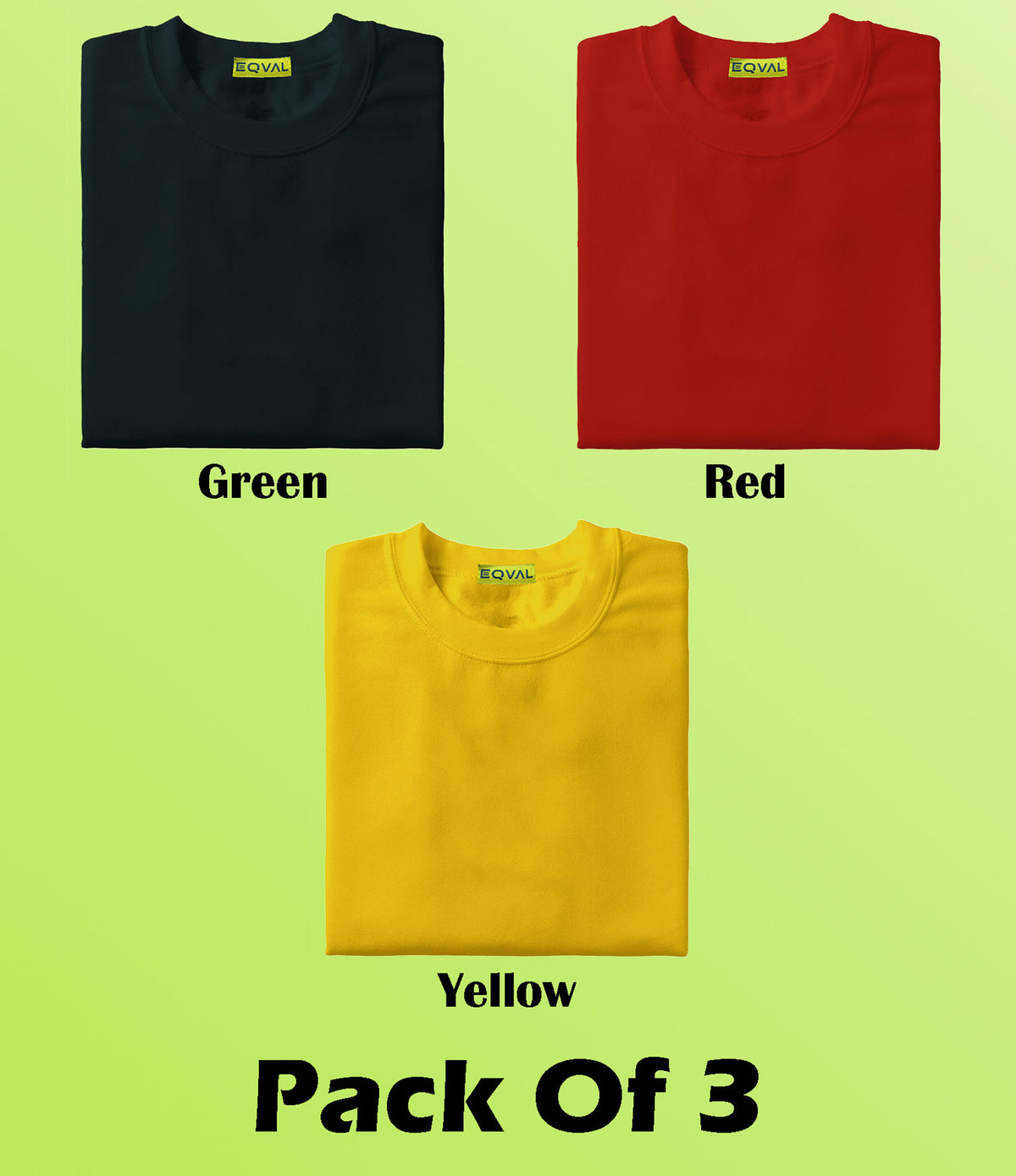 Pack Of 3 Plain T-shirt Combo Green, Red And Yellow