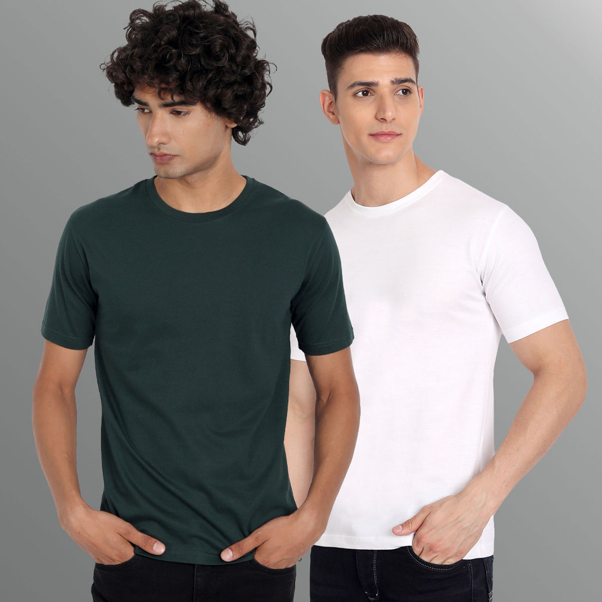 Half Sleeve Green and White T-shirt Combo For Men