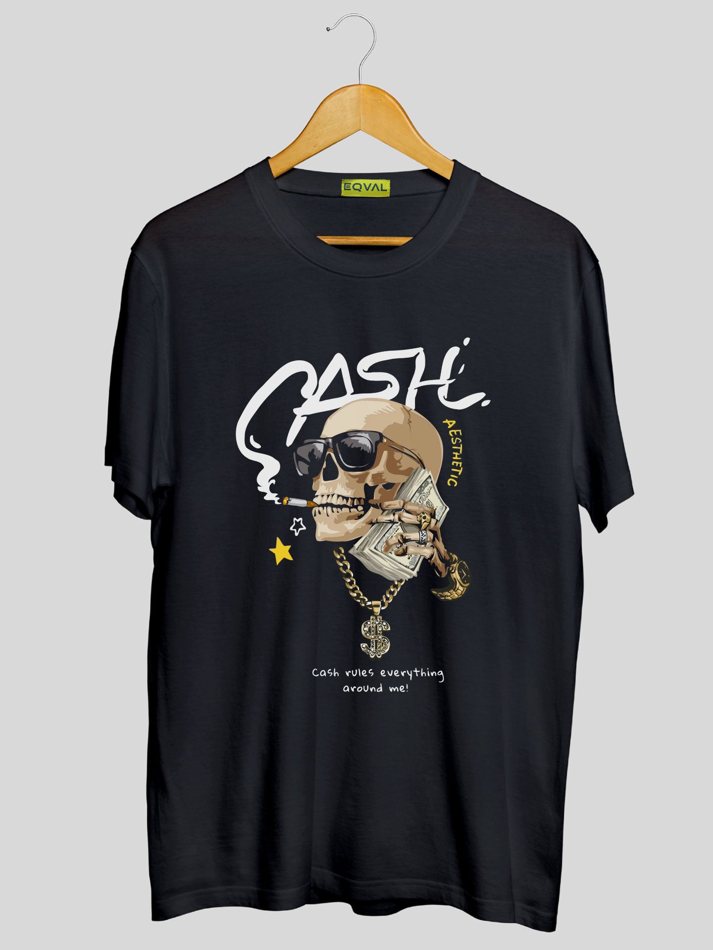 Men's Black CASH Skull Printed Tshirt