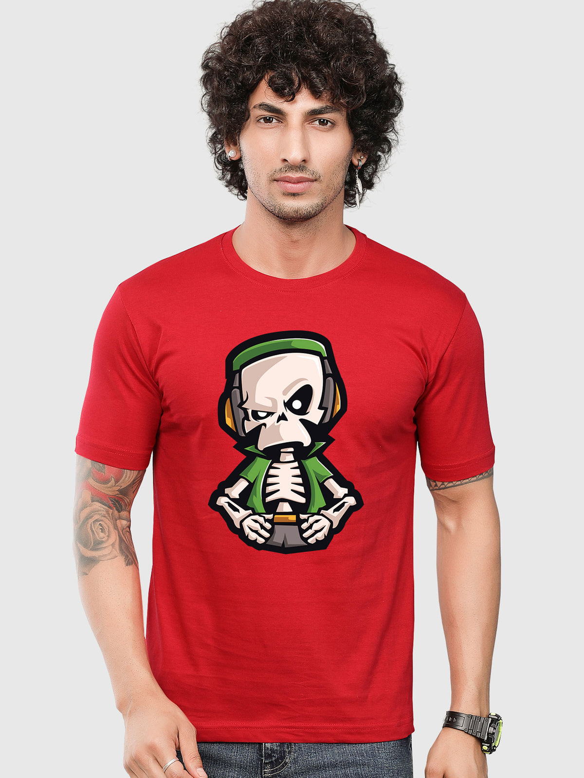 Men's Red Skull Printed T-shirt