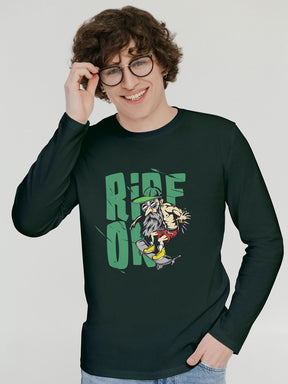 Men's Green Ride On Printed Full-Sleeve T-shirt