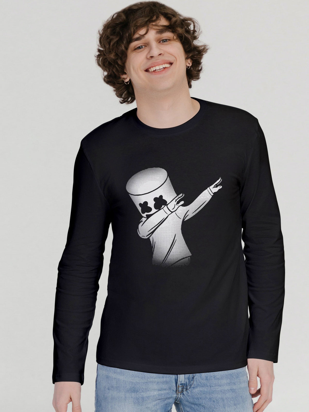 Men's Black Marshmello Printed Full-sleeve-tshirt