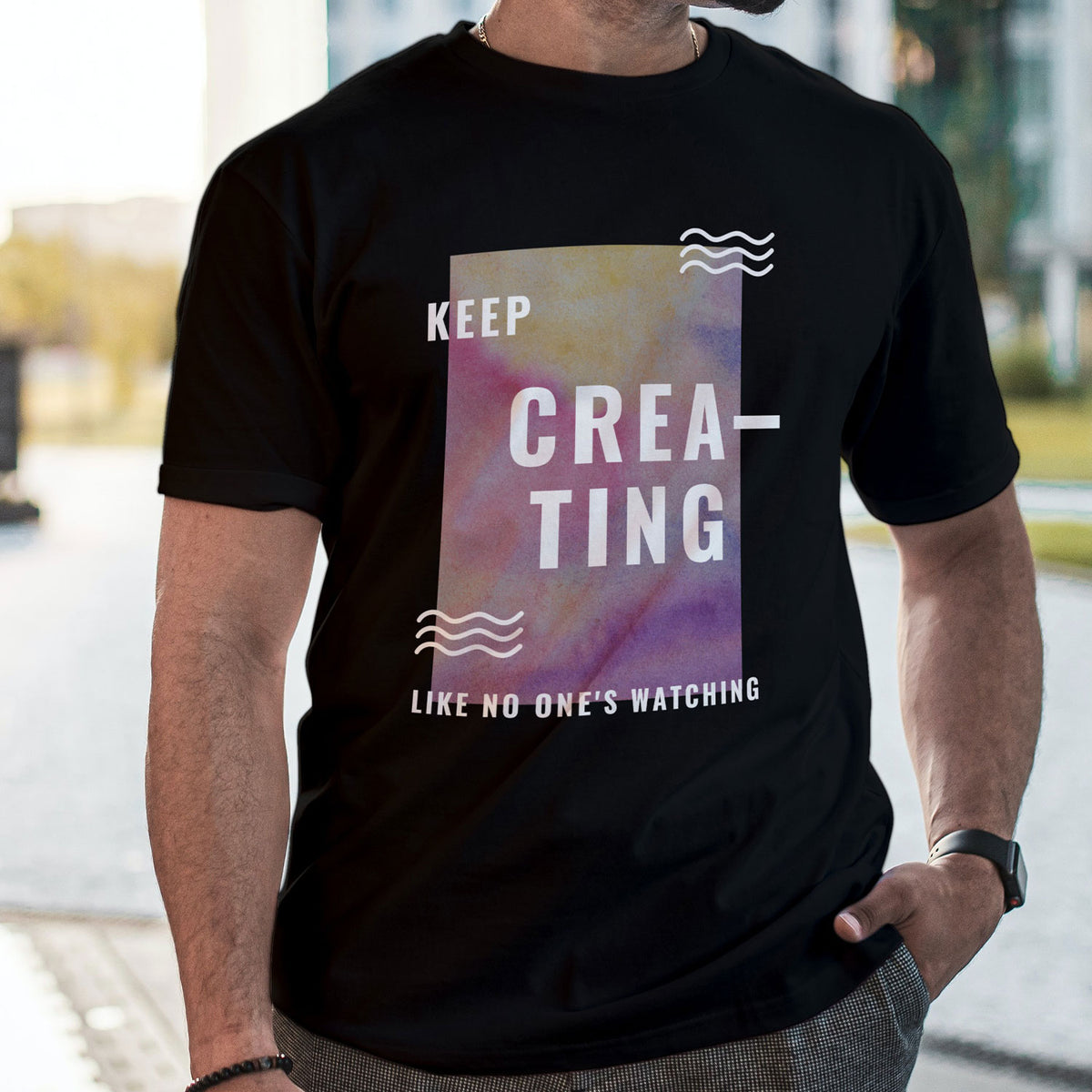 Keep Creating Printed Black T-shirt For Men