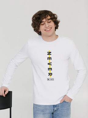 Men's White Never Mind Printed Full-Sleeve T-shirt