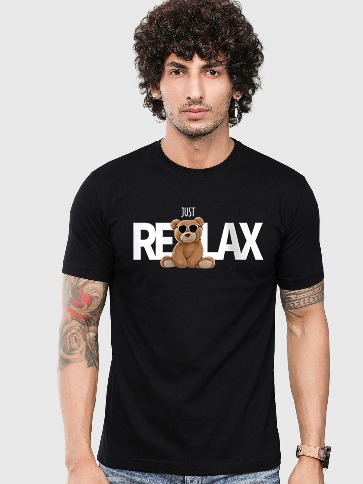 Men's Black Just Relax Printed T-shirt