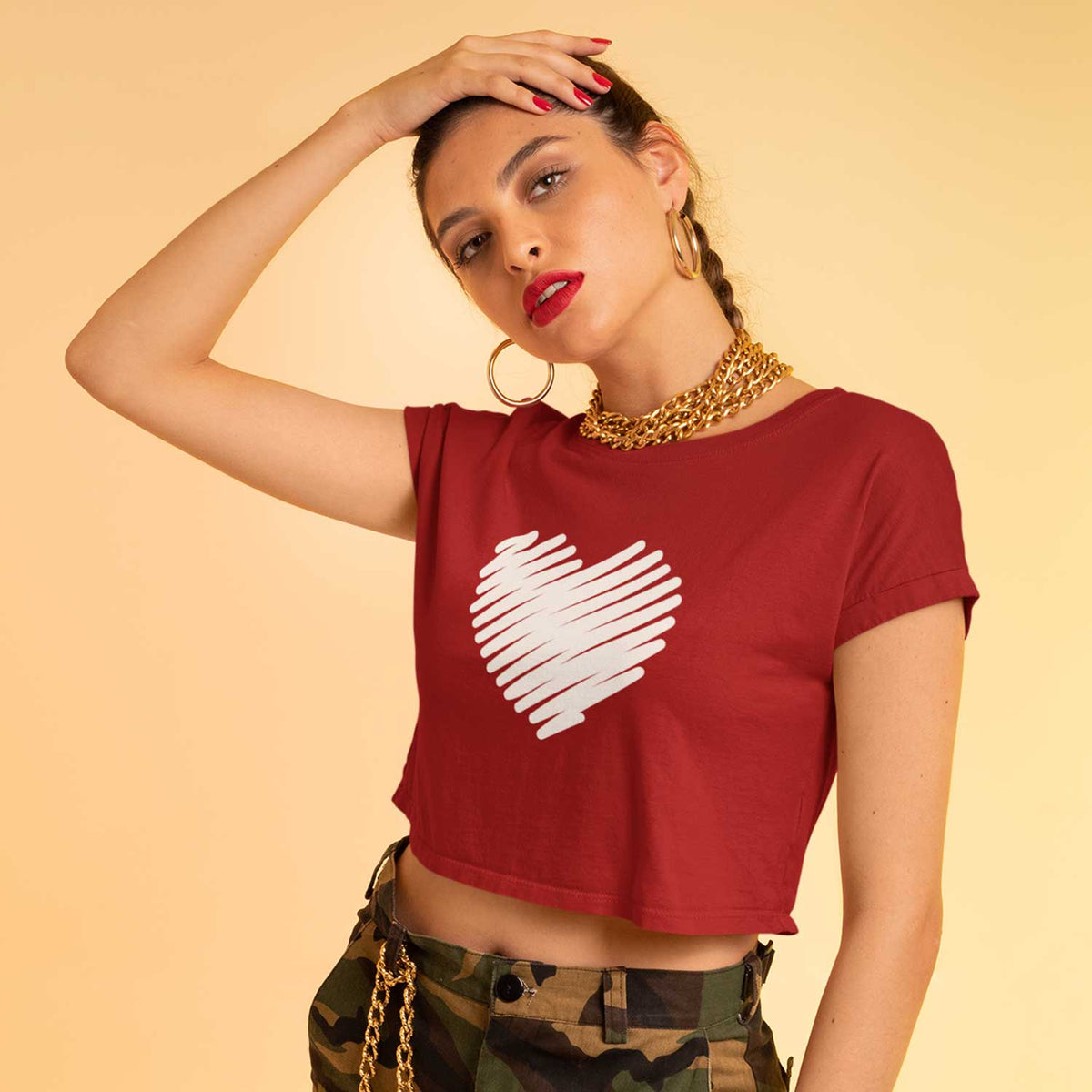 Heart Printed Crop Top Tshirt