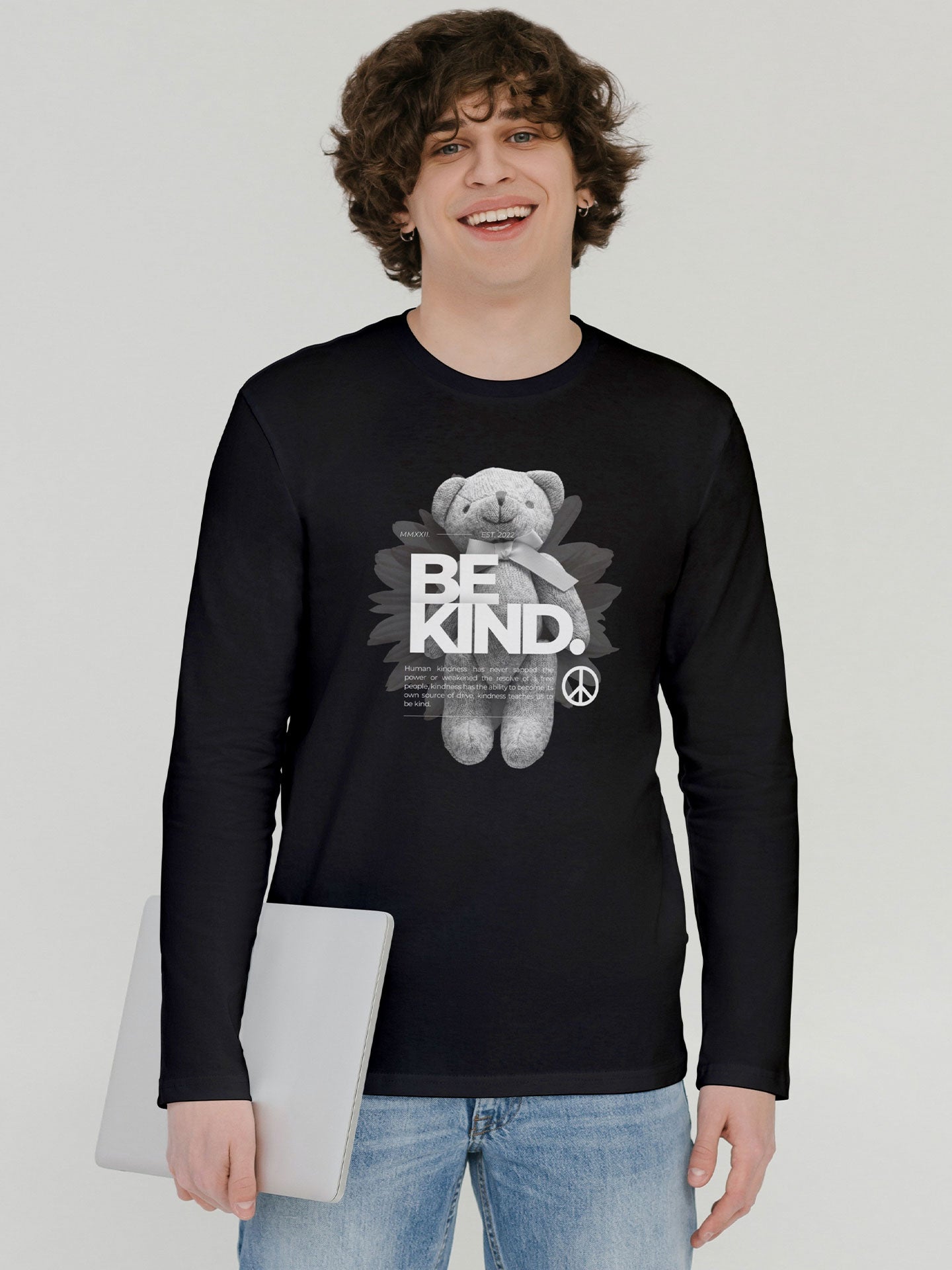 Men's Black Be Kind Printed Full-Sleeve T-shirt