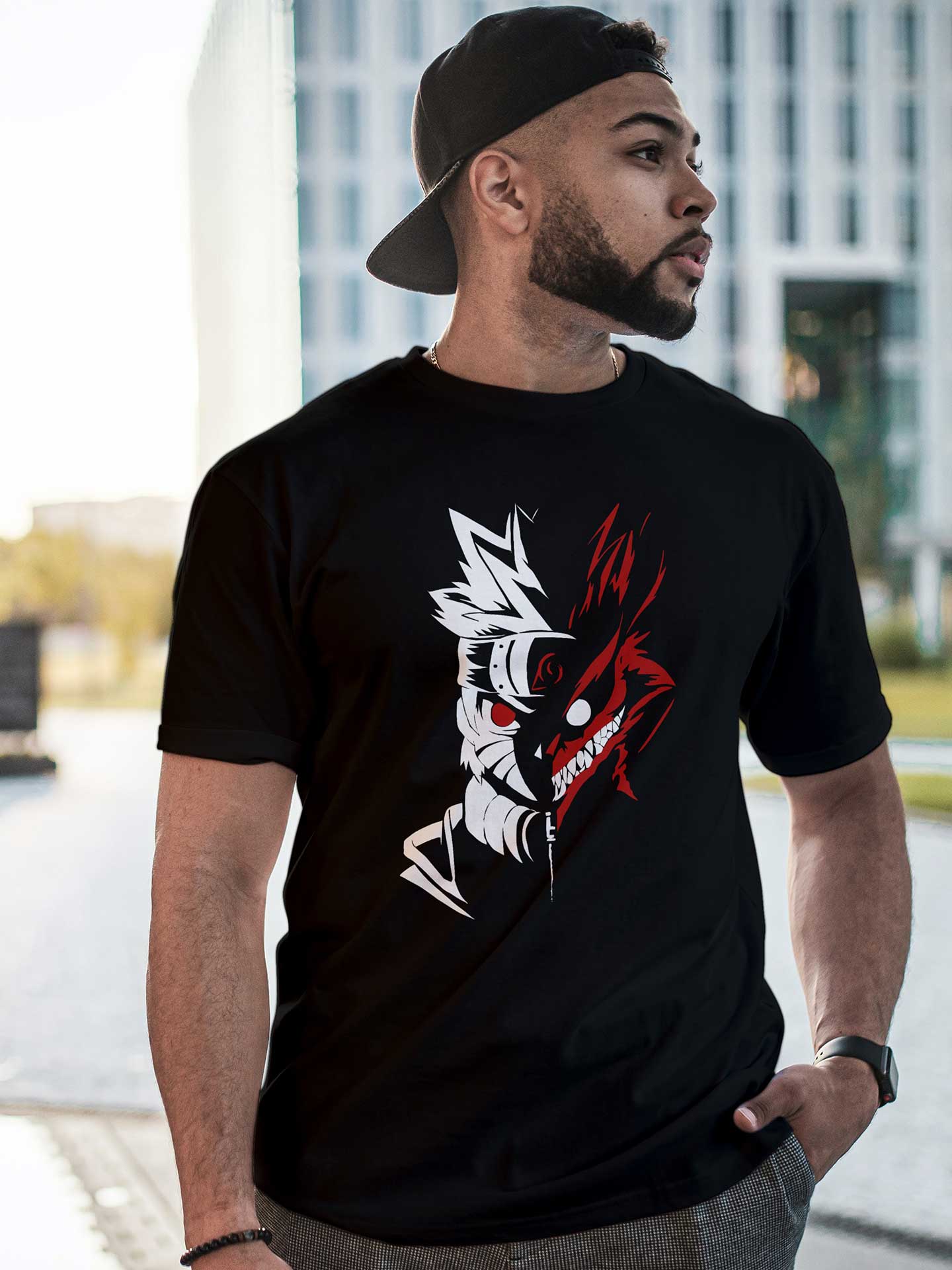 Men's Black Naruto Printed T-shirt