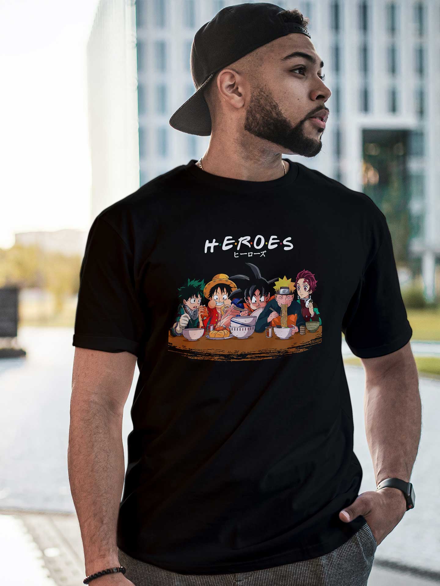Men's Black Heroes Printed T-shirt