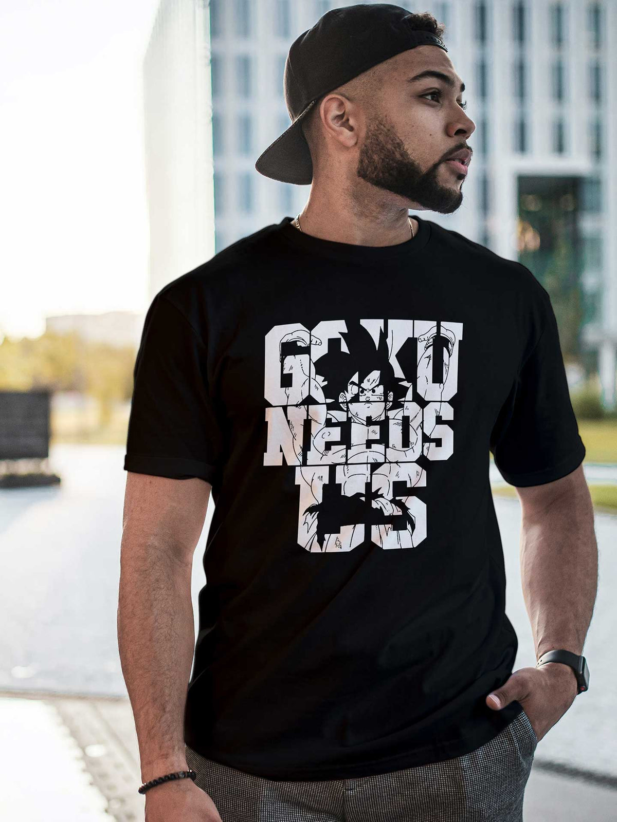 Men's Black Goku Needs Us Printed T-shirt
