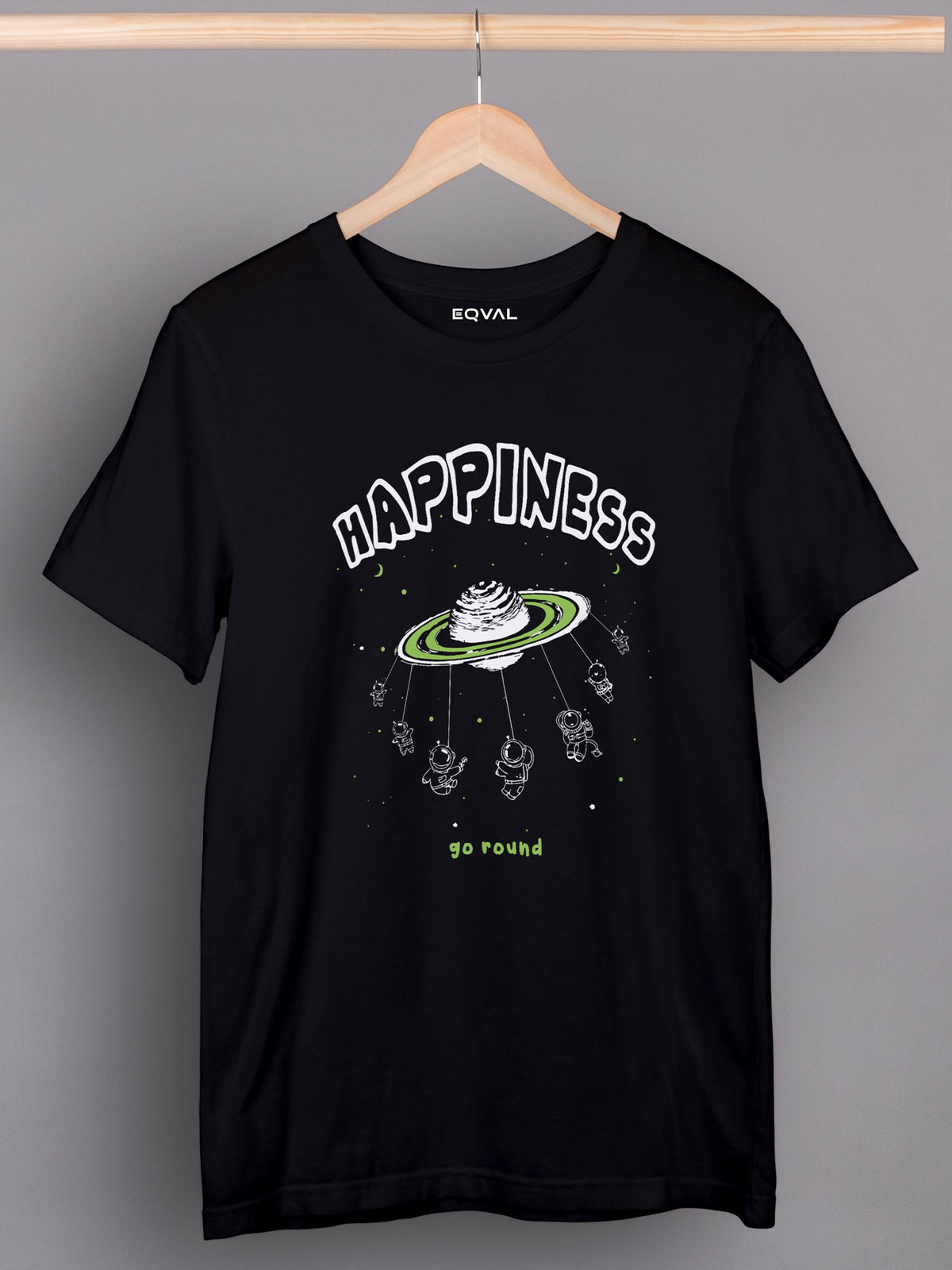 Men's Black Happiness Printed T-shirt