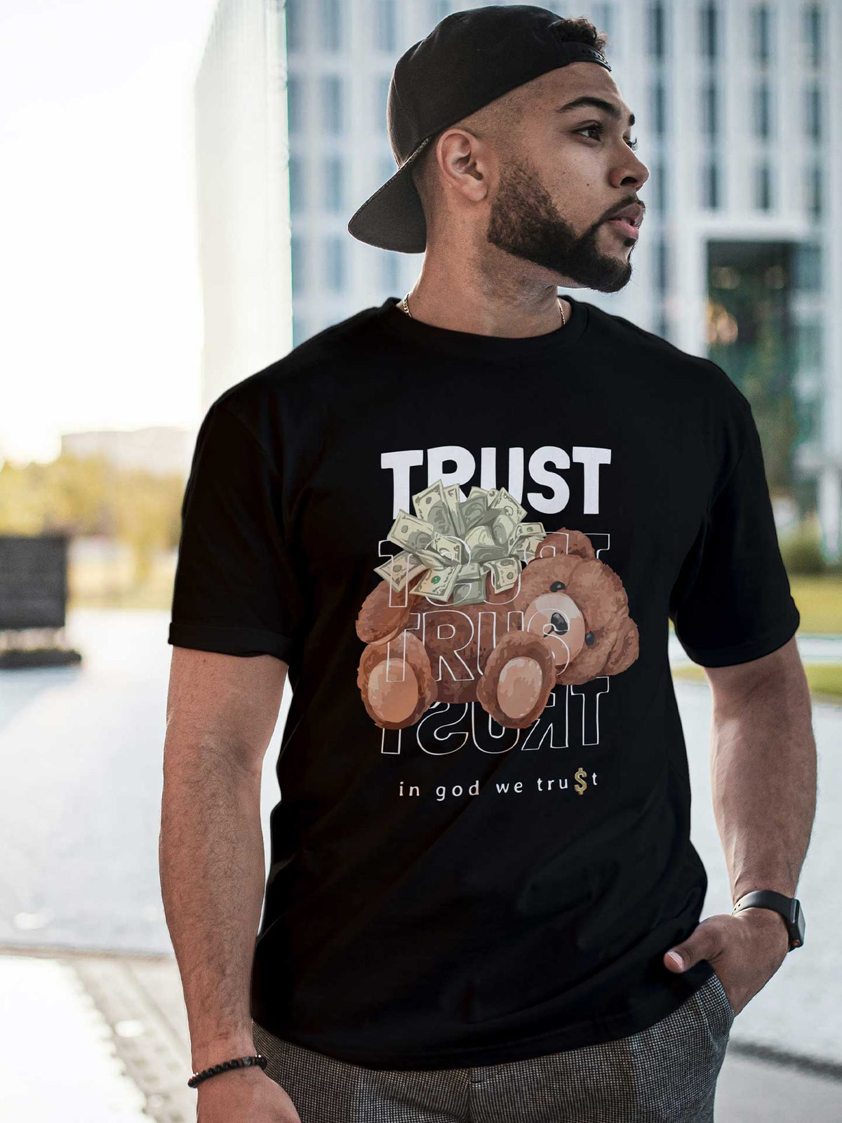 Men's Black Trust Money Printed Tshirt