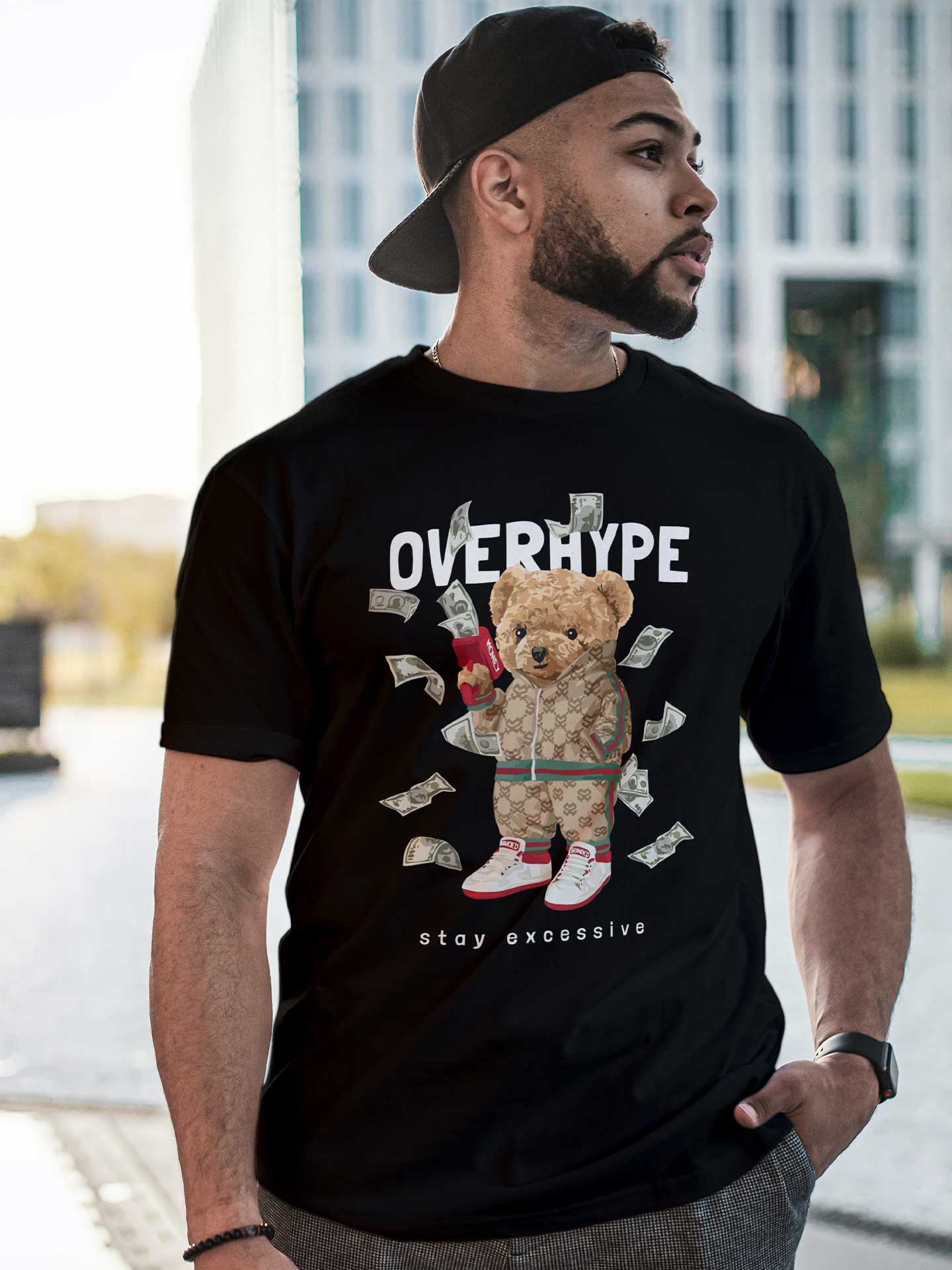 Men's Black OverHype Printed Tshirt