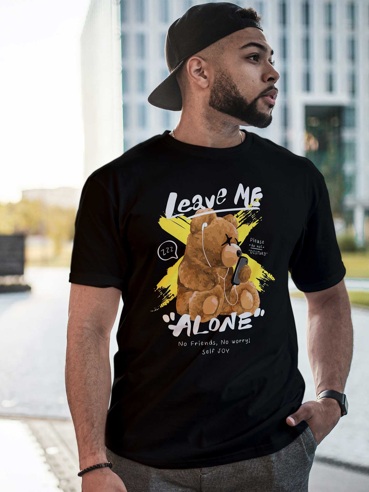 Men's Black True Story Teddy Printed T-shirt