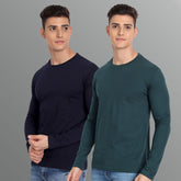 Full Sleeve Navy Blue And Green T-shirt Combo For Men
