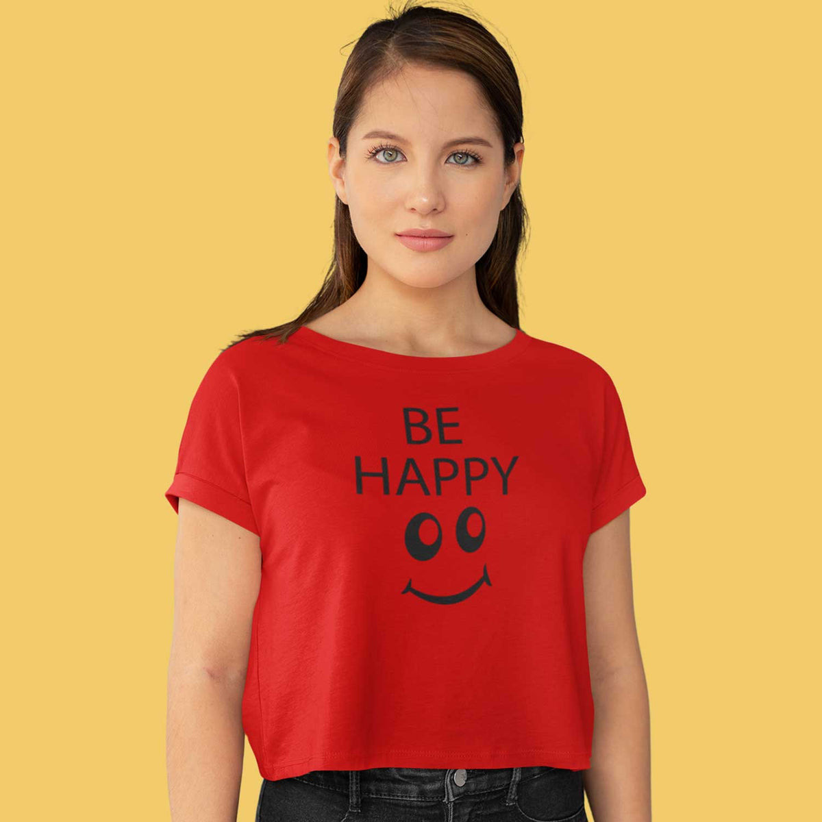 Be Happy Printed Crop Top T-shirt
