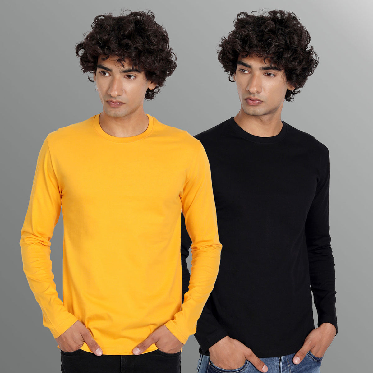 Full Sleeve Yellow And Black Tshirt Combo For Men