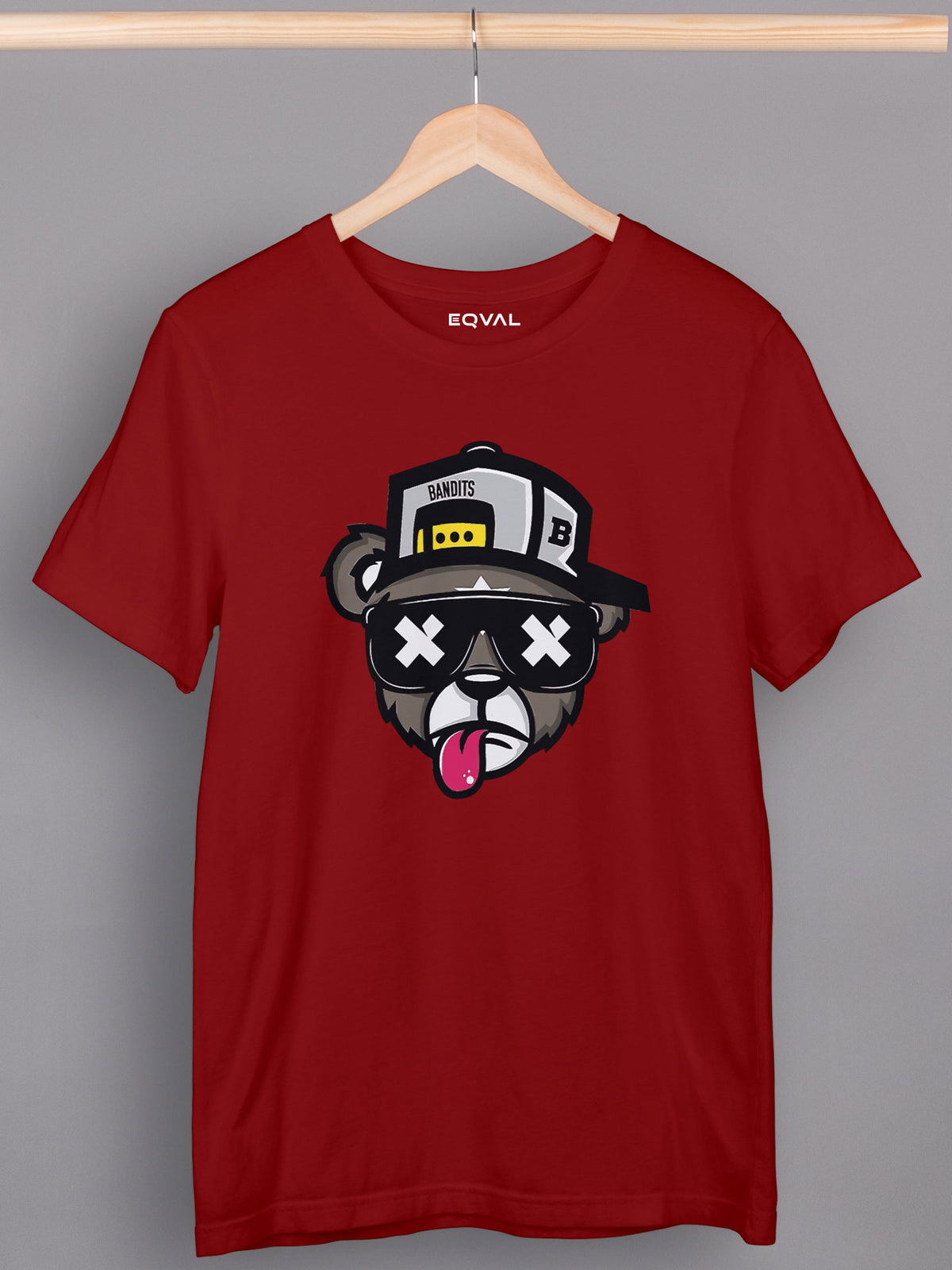 Men's Marron Bear With Hat Printed T-shirt