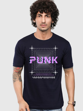 Men's Blue Punk Printed T-shirt