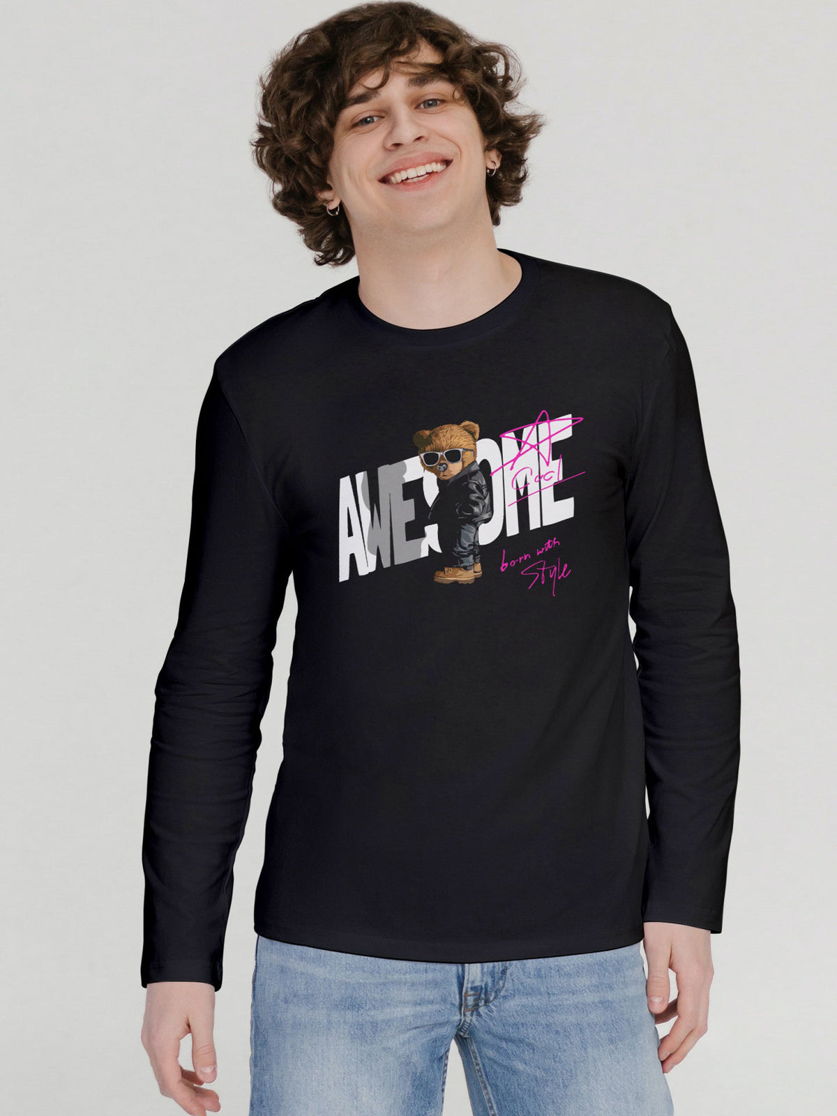 Men's Black Awesome Printed Full-Sleeve T-shirt