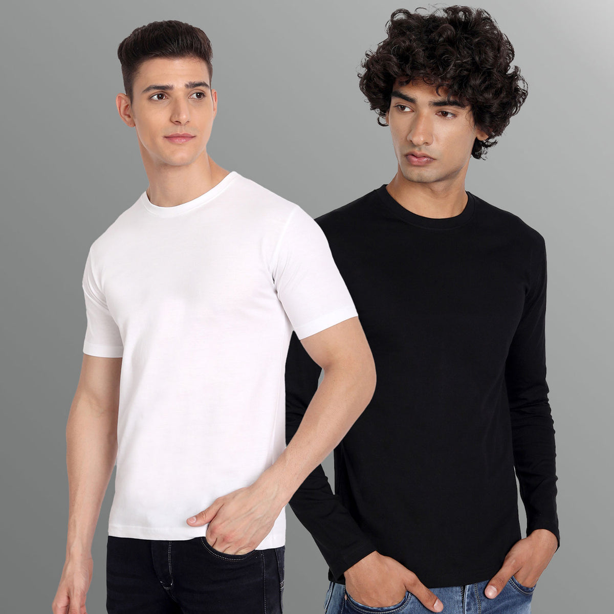 Mens Black and White Full Sleeves Shirt Combo