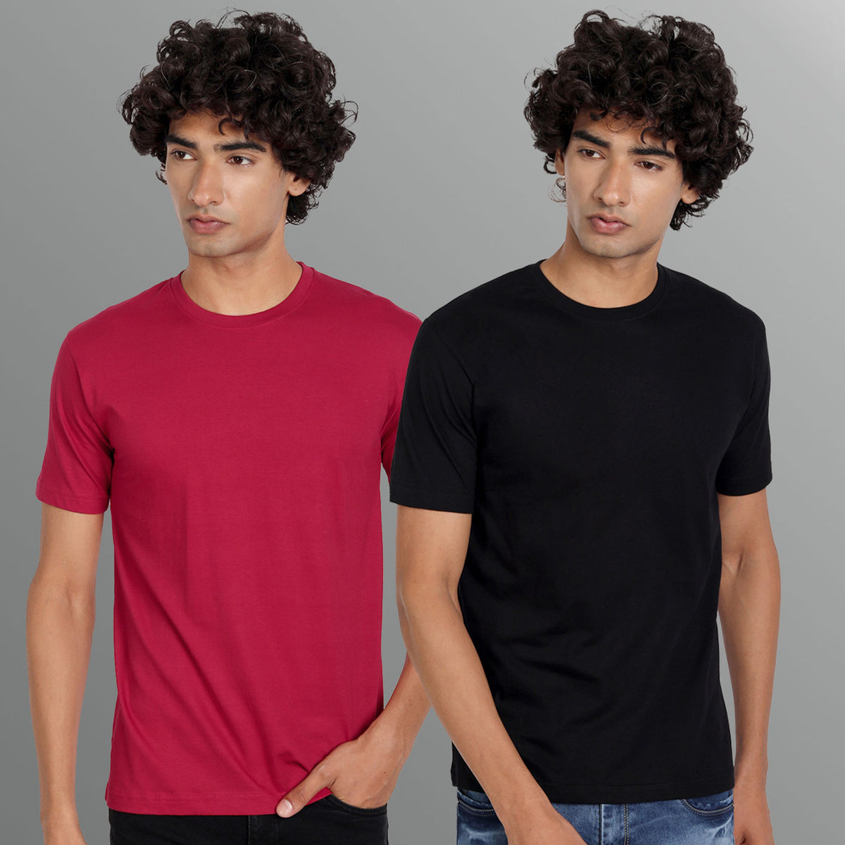 Half Sleeve maroon and Black T-shirt Combo For Men
