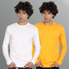 Full Sleeve White And Yellow T-shirt Combo For Men