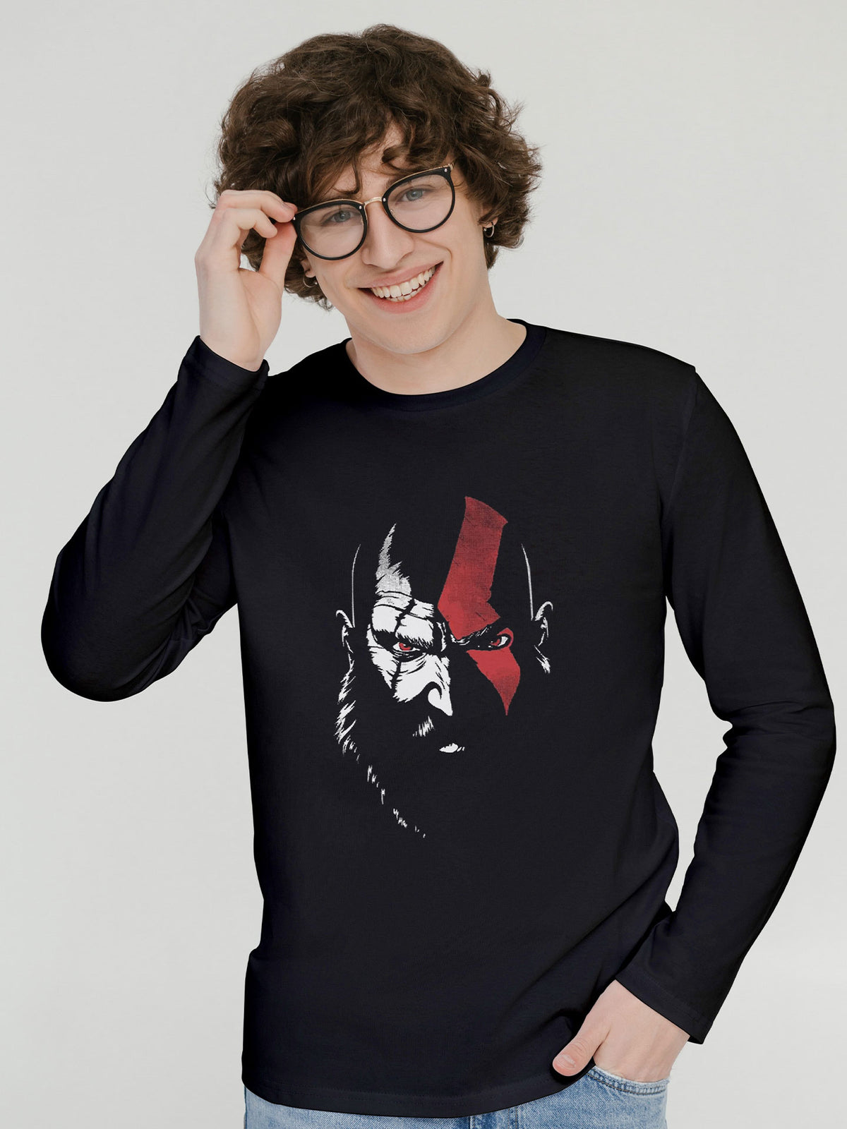 Men's Black Kretos Printed Full-Sleeve T-shirt