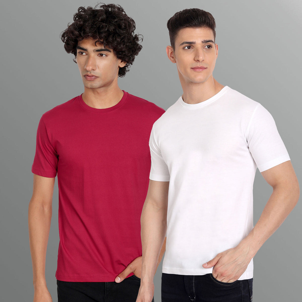 Half Sleeve Red and White T-shirt Combo For Men