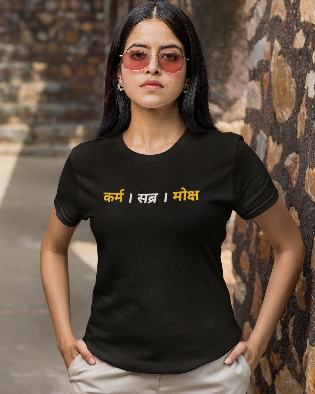 Woman's Black Karm Sabra Mox Printed Slim Fit T-shirt