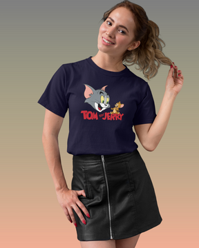 Woman Blue Tom n Jerry Printed T-shirt