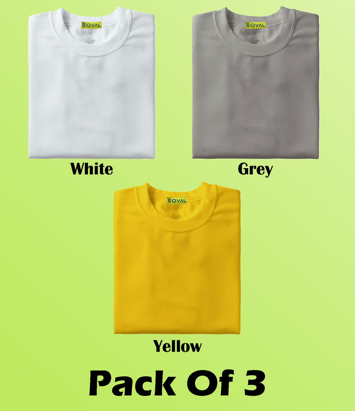 Pack Of 3 Plain T-shirt Combo White, Grey And Yellow