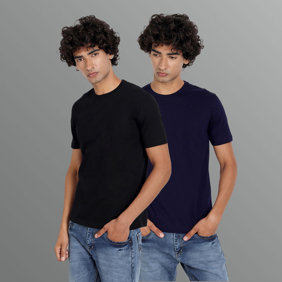 Plain T-shirt Combo For Men Black And Blue