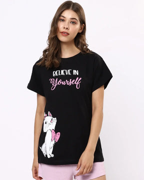 Believe Cat Boyfriend Black T-Shirt