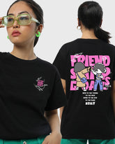Women's Black Extraordinary Woo Graphic Printed Boyfriend T-shirt