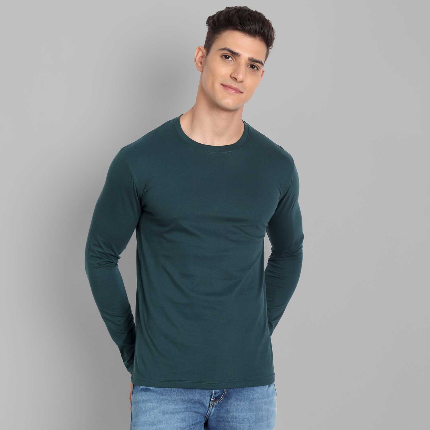 Half Sleeve Blue and Full Sleeve Green T-shirt Combo For Men