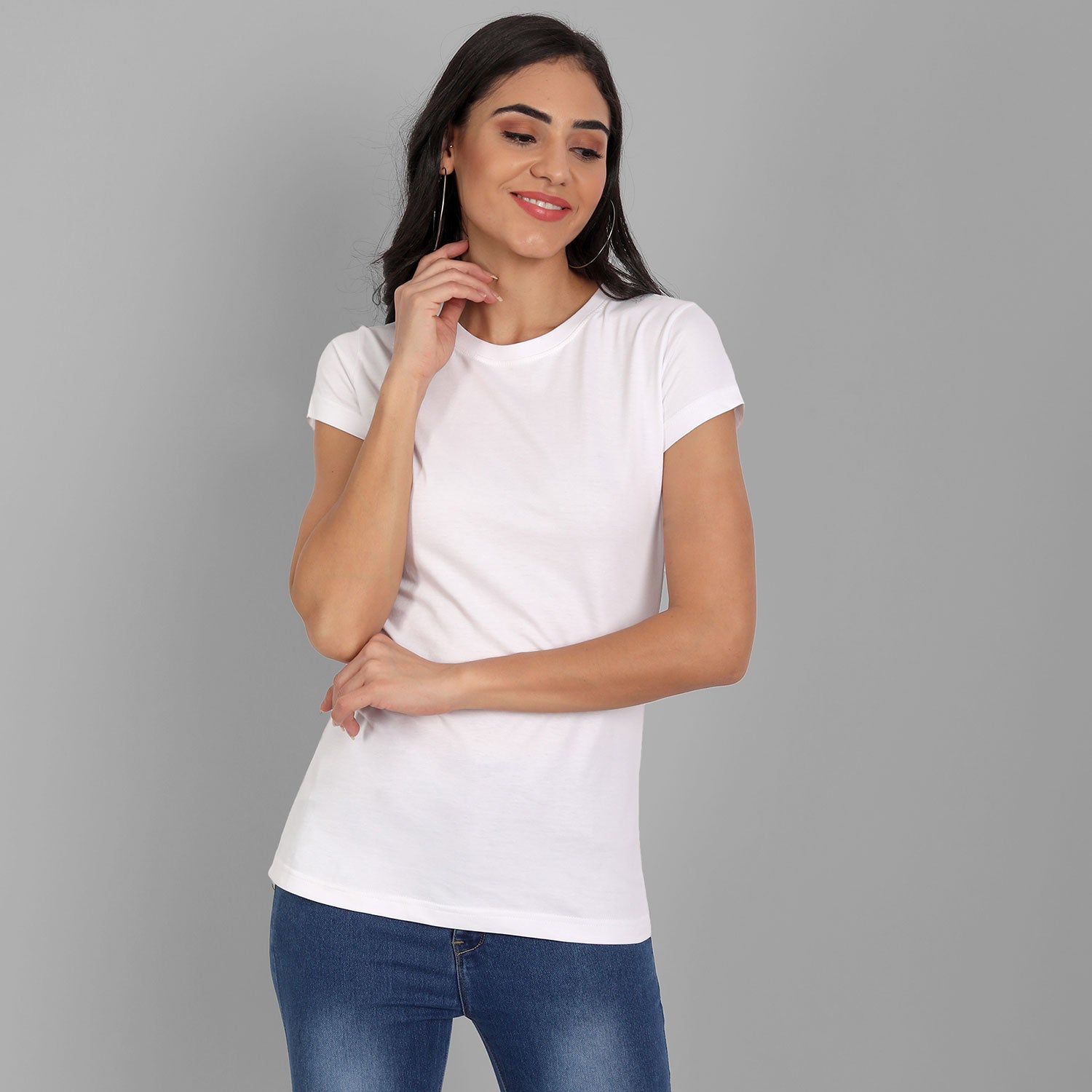 Woman's White Half Sleeve T-shirt