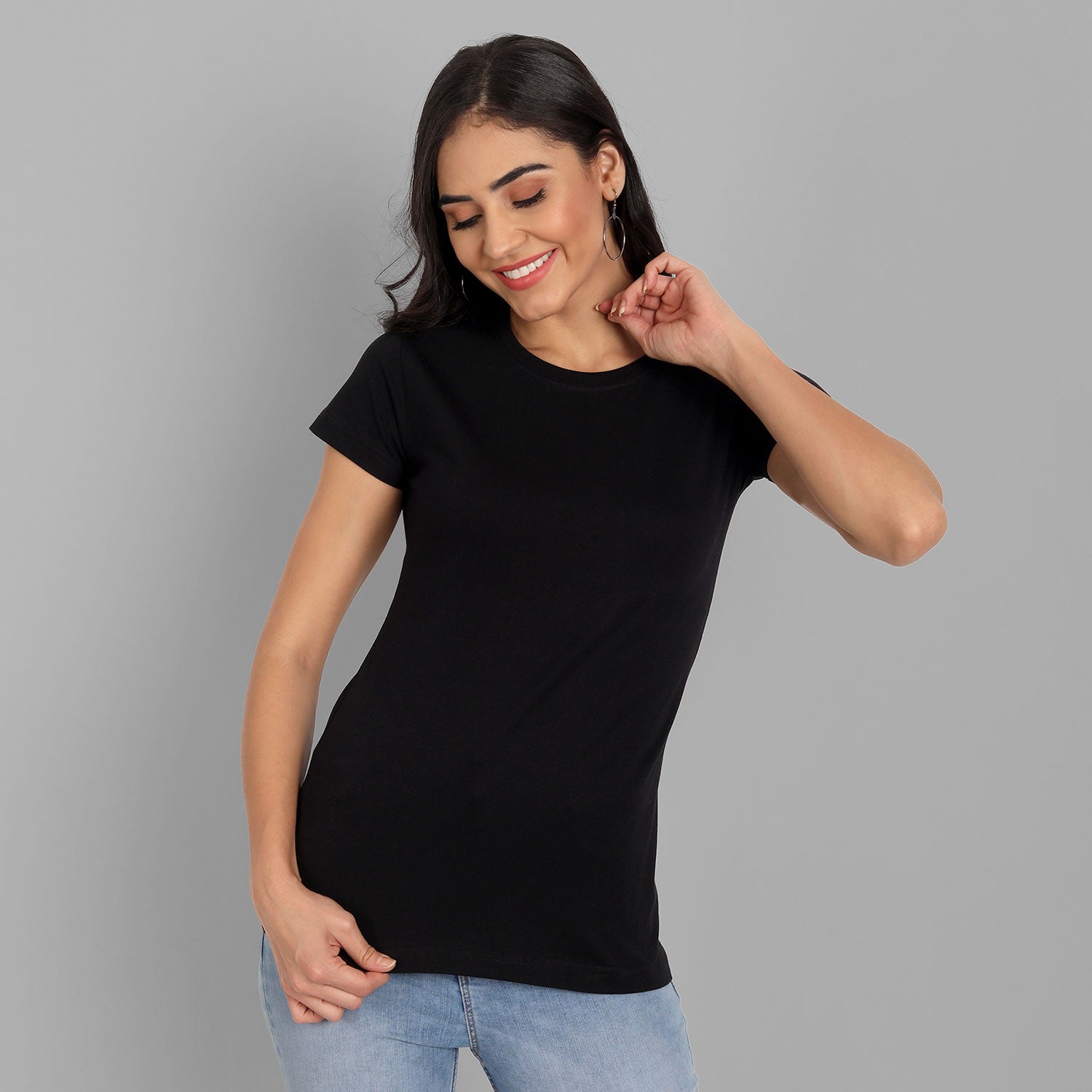 Woman's Black Half Sleeve T-shirt