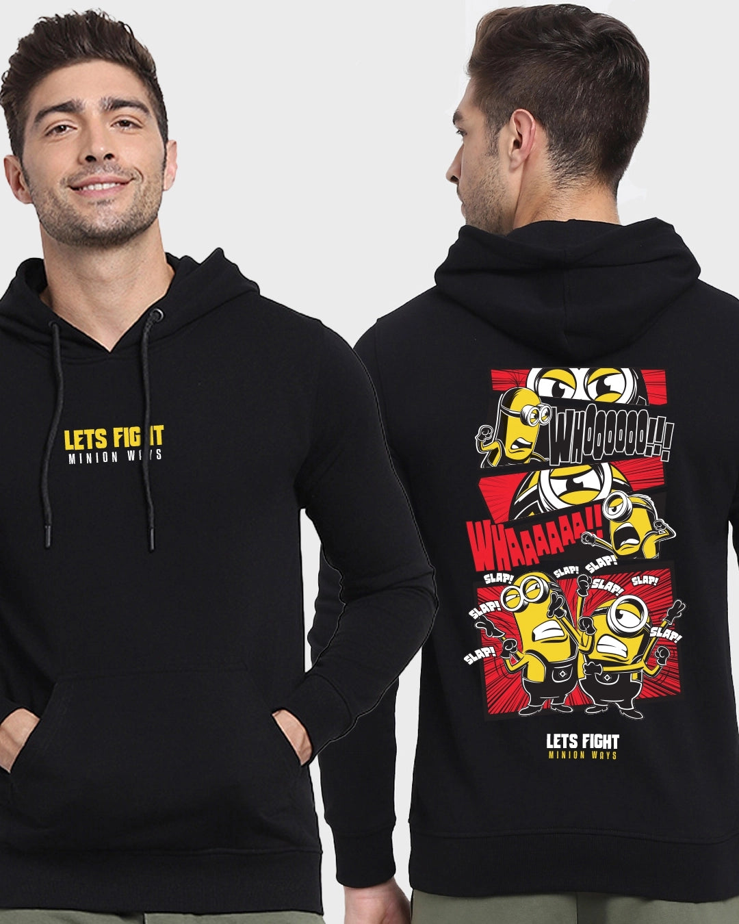 Men's Black Lets Fight Graphic Printed Hoodie