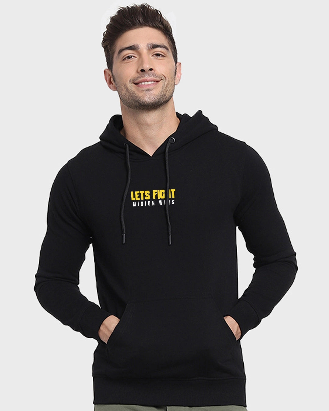 Men's Black Lets Fight Graphic Printed Hoodie