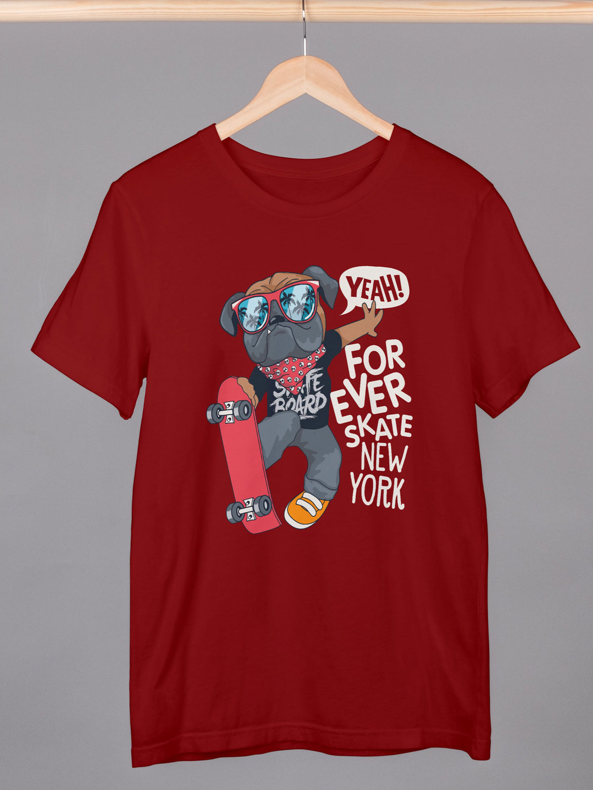 Men's Maroon For Ever Skate New York Printed T-shirt