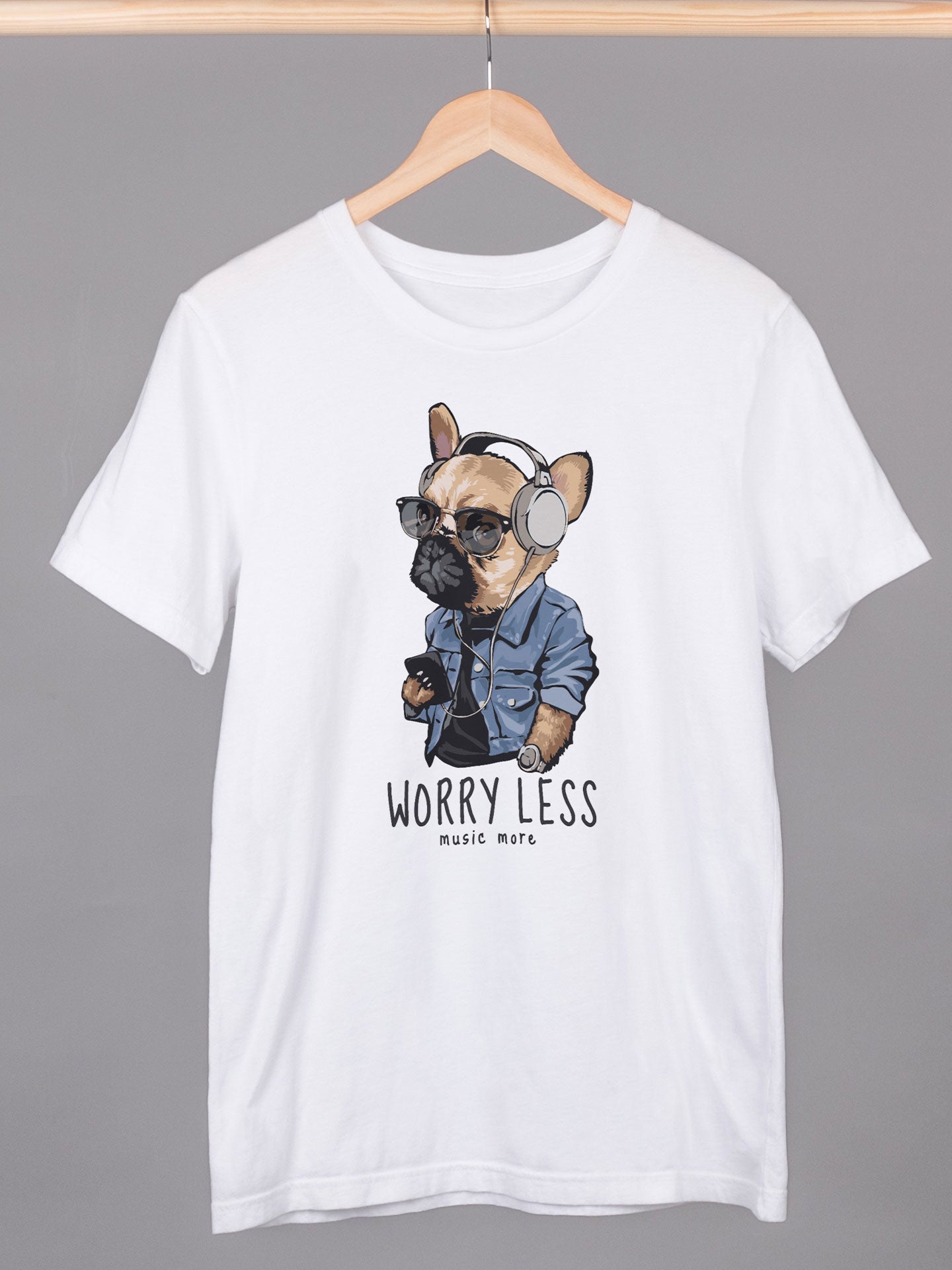 Men's White Worry Less Music More Printed T-shirt