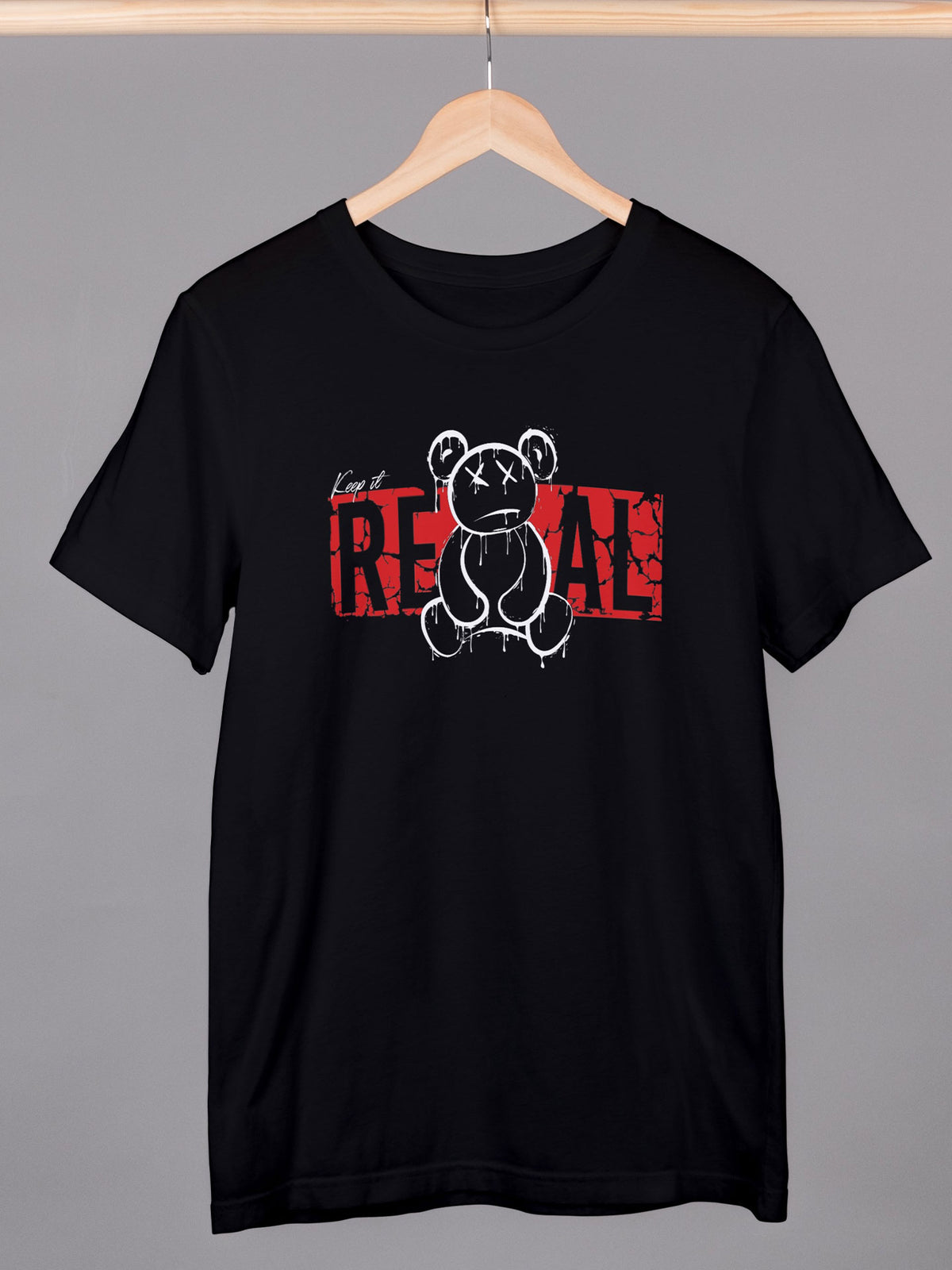 Men's Black Real Printed T-shirt