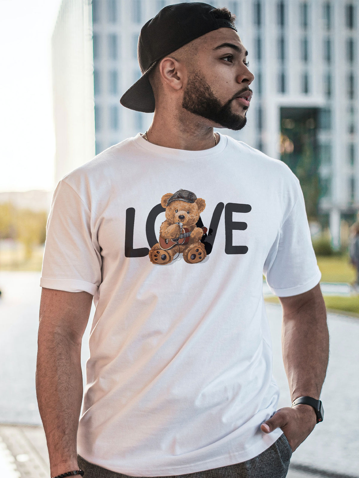 Men's White Teddy Love Printed T-shirt