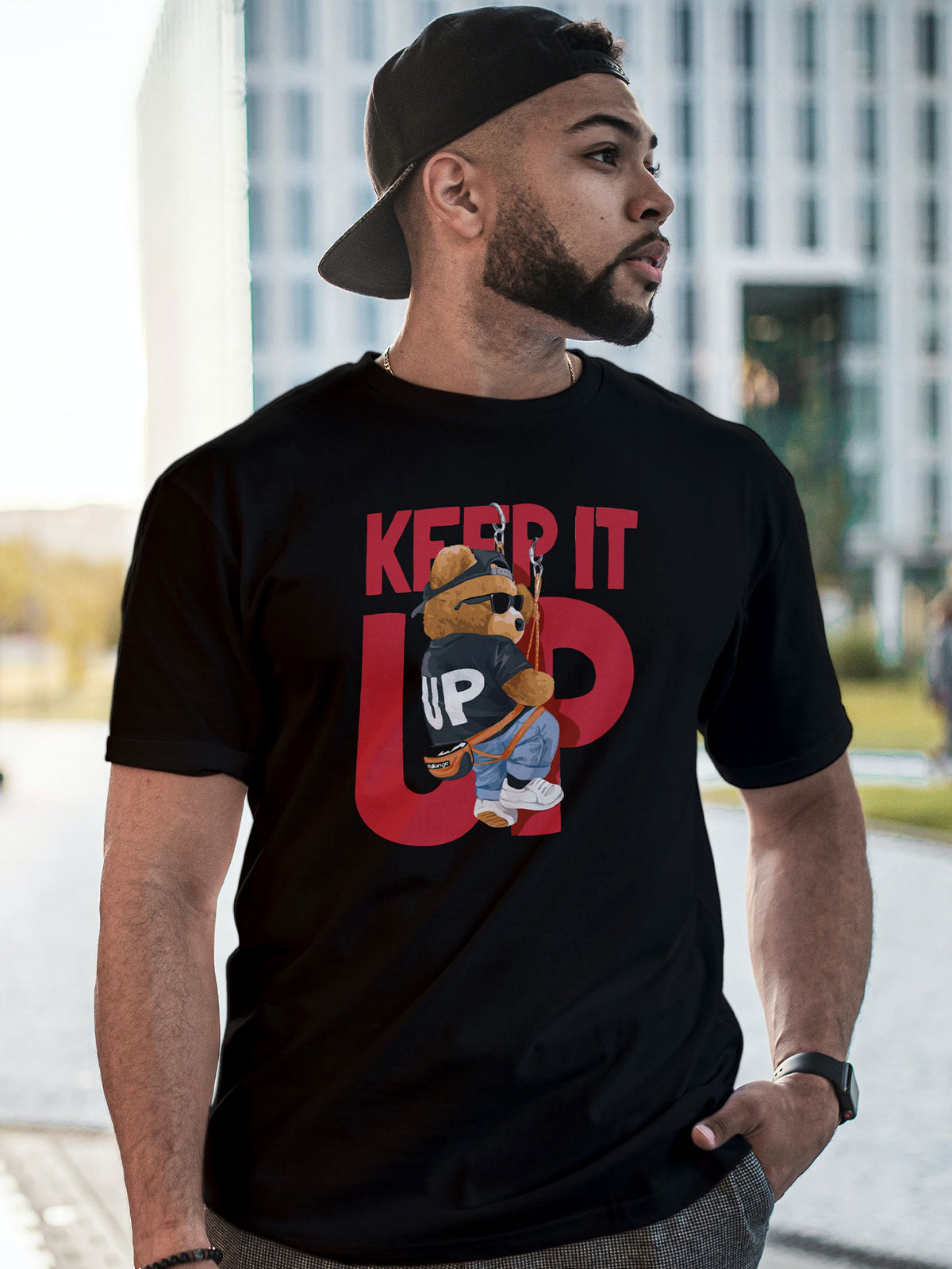 Men's Black Keep It Up Printed T-shirt