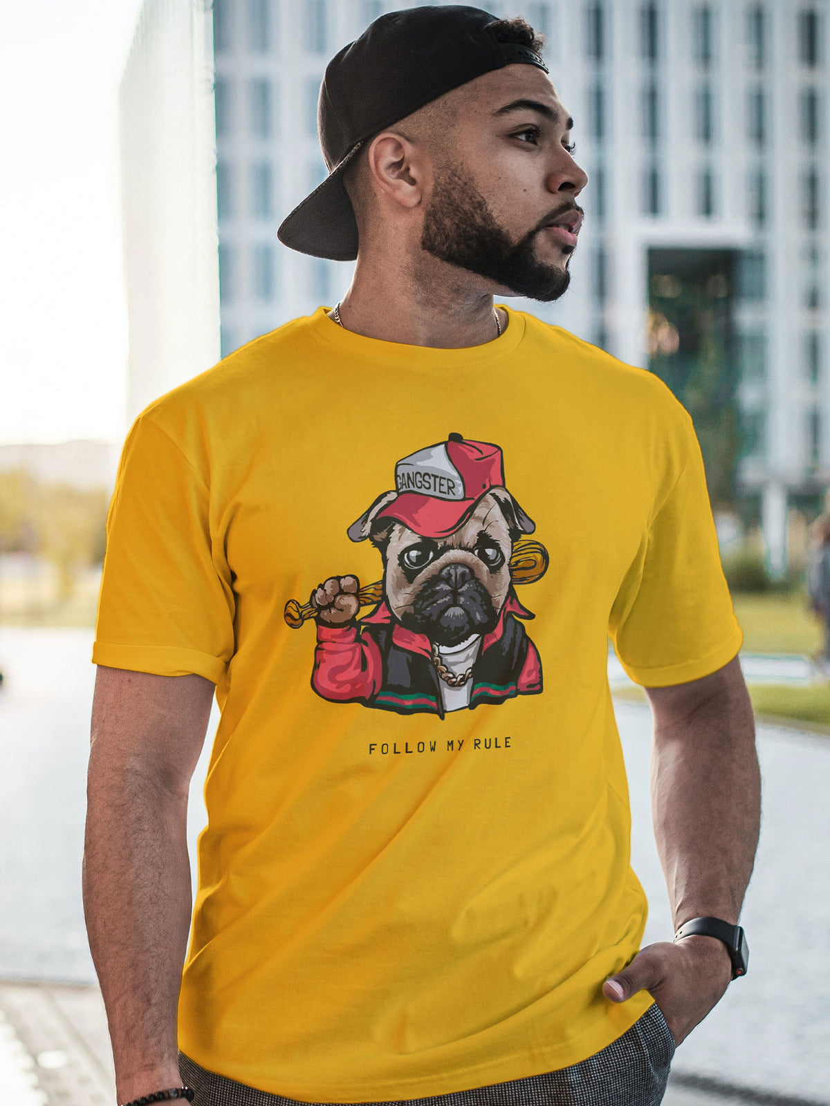 Men's Yellow Follow My Rule Printed T-shirt