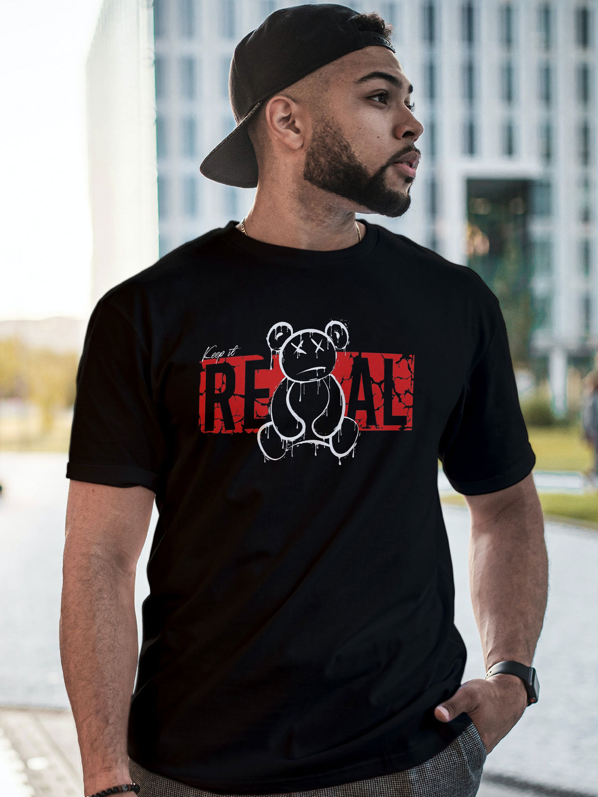 Men's Black Real Printed T-shirt